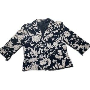 Notations Petite Lightweight Blazer 2 Button 3/4 Sleeve Black White Floral Sz.PM